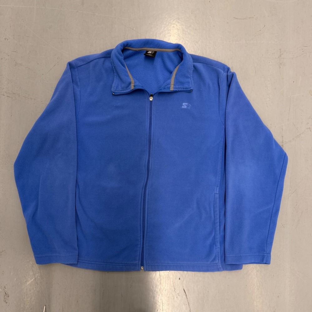Starter Mens XL Blue Full Zip Fleece Jacket Mock Neck‎ Lightweight RN 52469